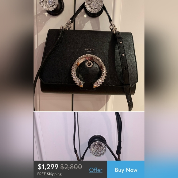 Jimmy Choo black Velvet Madeline cross body bag with Swarovski crystal buckle - Picture 4 of 4